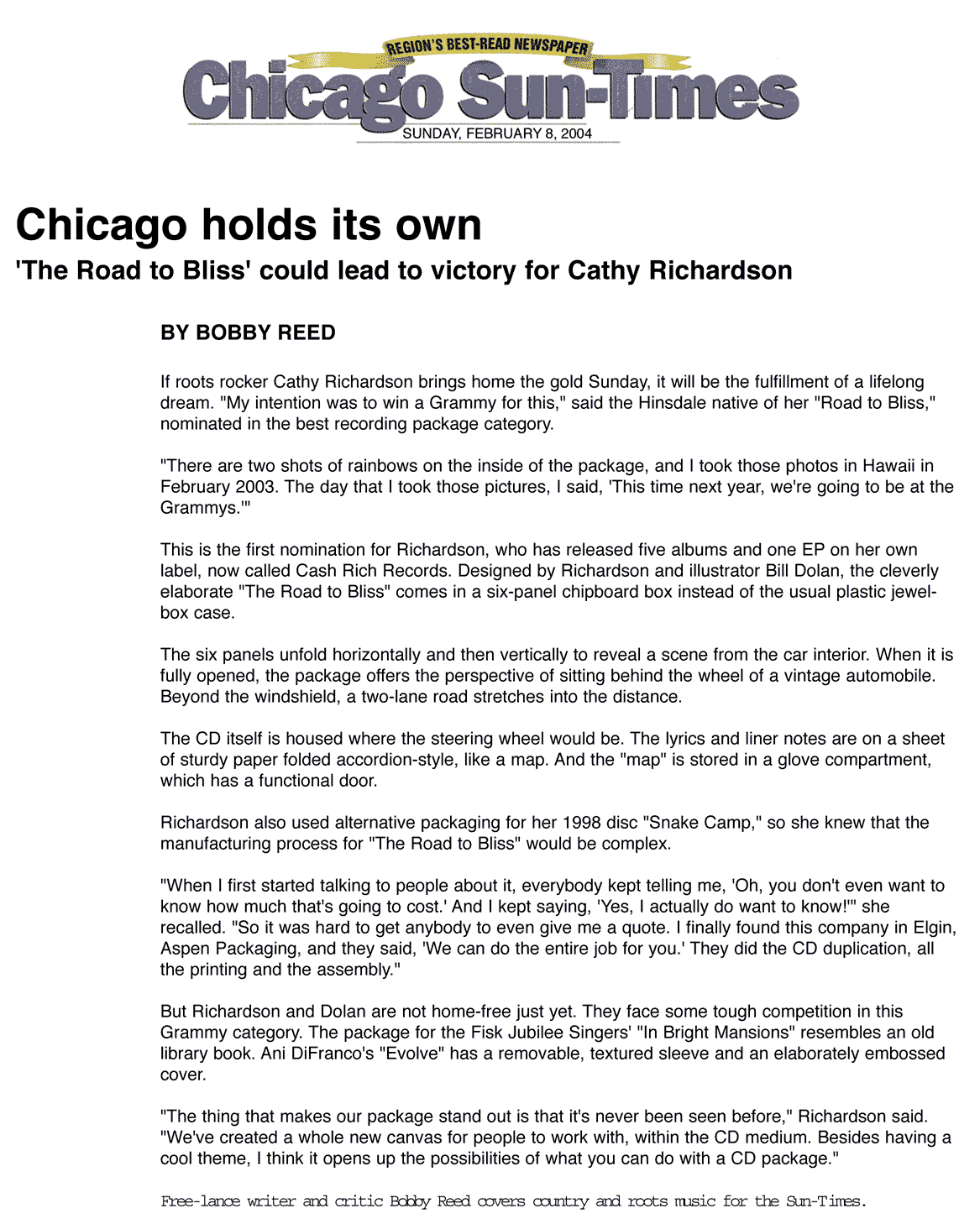 Scan of Feb. 8, 2004 Sun-Times GRAMMY article.